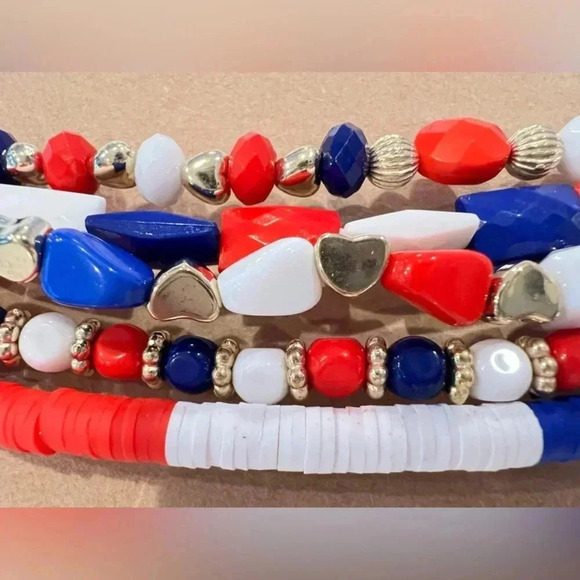 Patriotic Red White and Blue Beaded Bracelets NWT - Picture 3 of 5